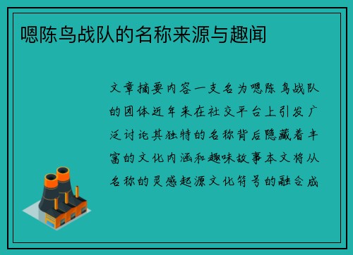 嗯陈鸟战队的名称来源与趣闻
