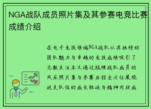 NGA战队成员照片集及其参赛电竞比赛成绩介绍